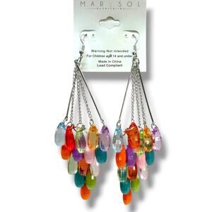 Marysol New Silvertone Pierced Fishhook Earrings Beaded Chandelier 5" Drop